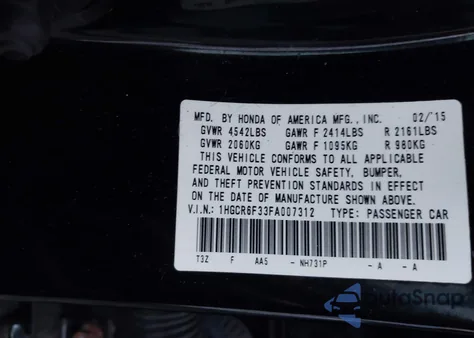 2015 Honda Accord Hybrid z USA, uszkodzony, nr VIN 1HGCR6F33FA007312